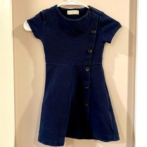 Zara girls navy ribbed a-line dress with button details